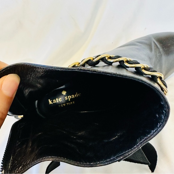 Kate Spade Kirkland Black Leather Bow and chain Booties - Picture 11 of 13